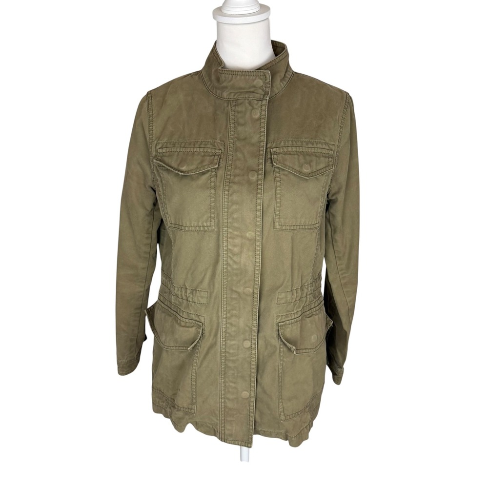 Banana Republic Womens Petite M Olive Green Cotton Utility Field Jacket Safari